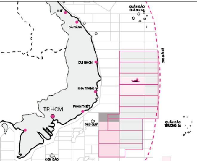 Bản đồ vị trí Trung Quốc mời thầu khai thác dầu khí trên vùng biển VN - Đồ họa: N.Khanh